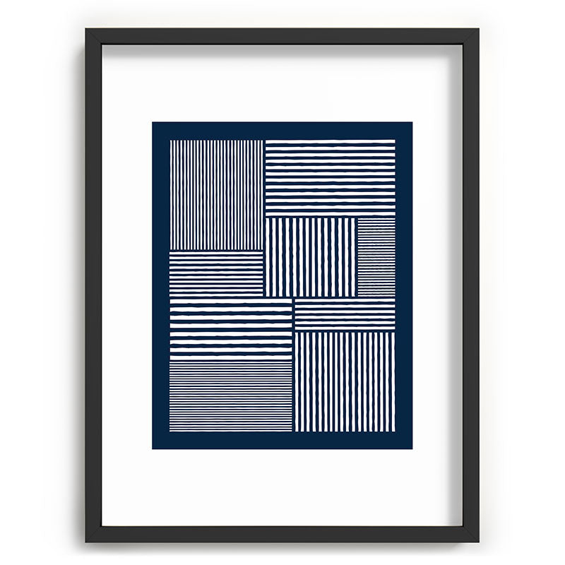 White Lines Navy Minimalist Stylish Design Framed Art Print