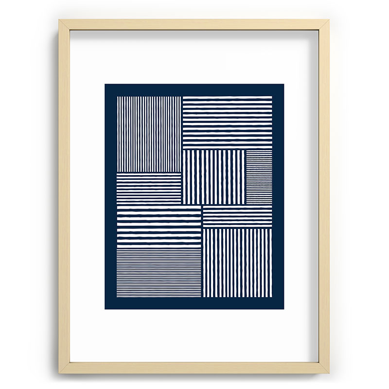 White Lines Navy Minimalist Stylish Design Framed Art Print
