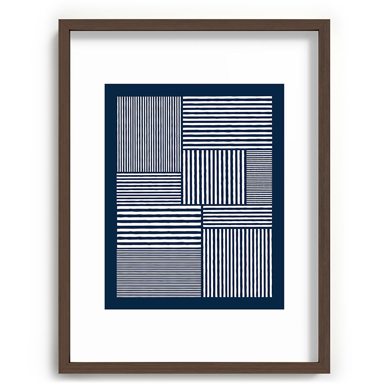 White Lines Navy Minimalist Stylish Design Framed Art Print