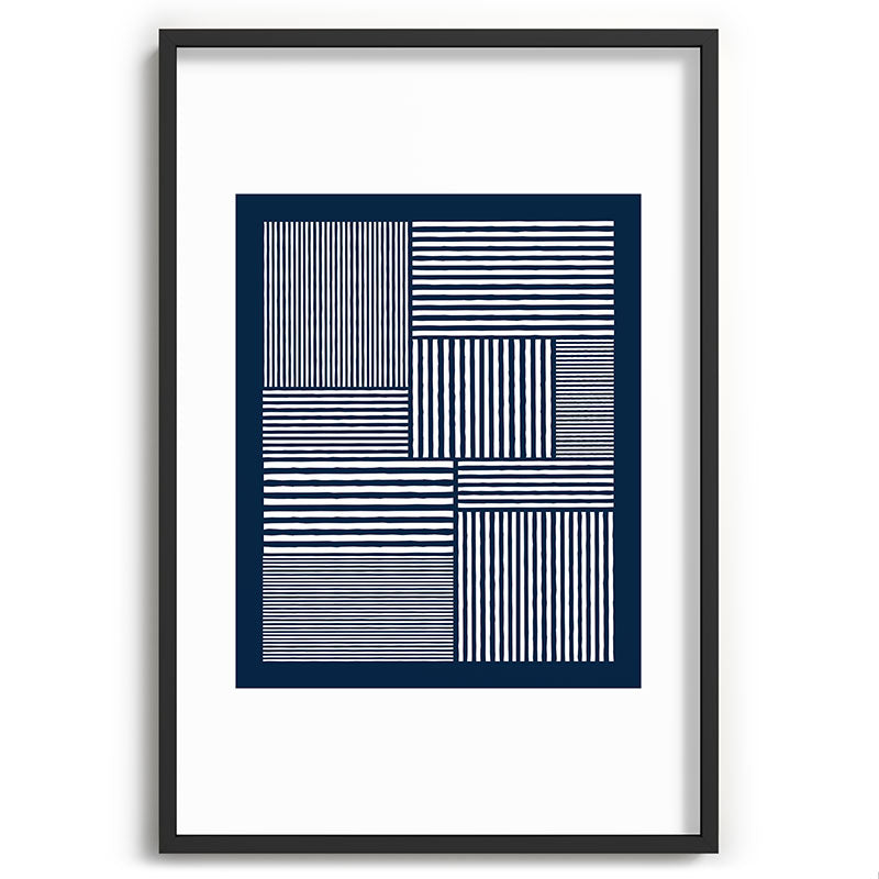 White Lines Navy Minimalist Stylish Design Framed Art Print