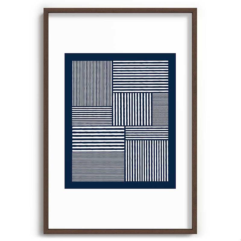 White Lines Navy Minimalist Stylish Design Framed Art Print