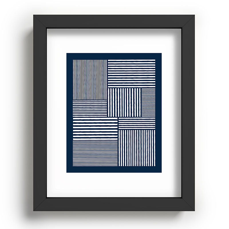 White Lines Navy Minimalist Stylish Design Framed Art Print