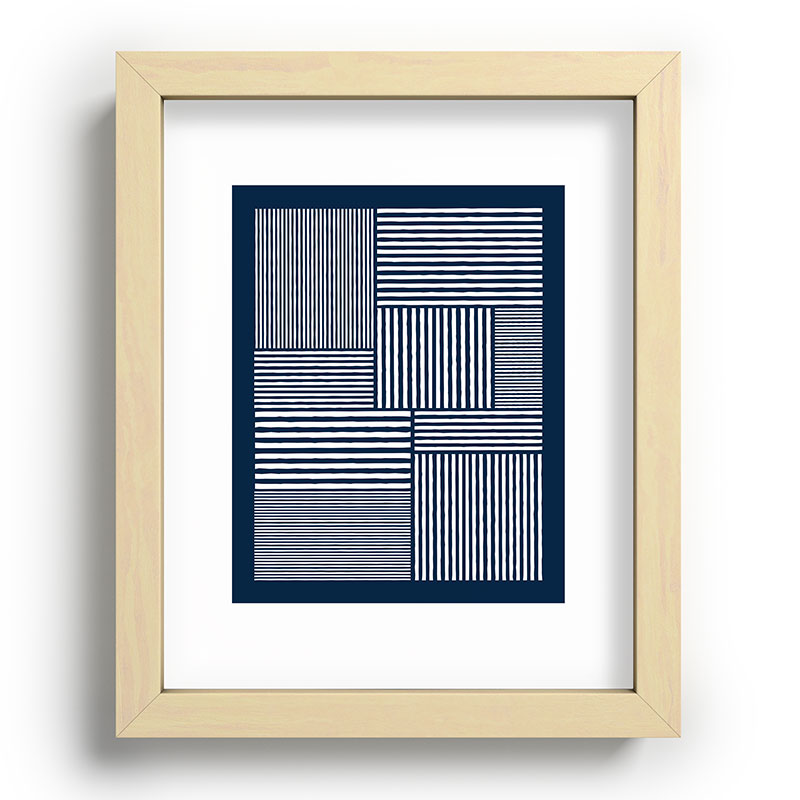 White Lines Navy Minimalist Stylish Design Framed Art Print