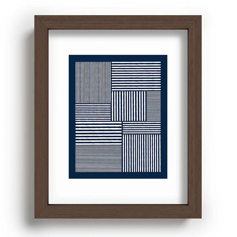 White Lines Navy Minimalist Stylish Design Framed Art Print