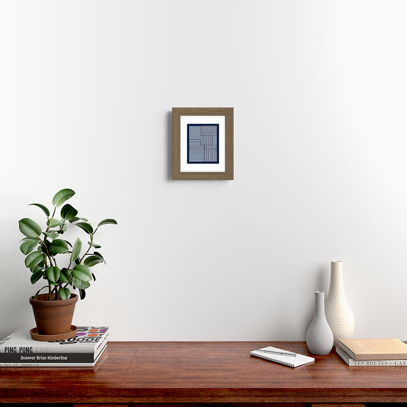 White Lines Navy Minimalist Stylish Design Framed Art Print