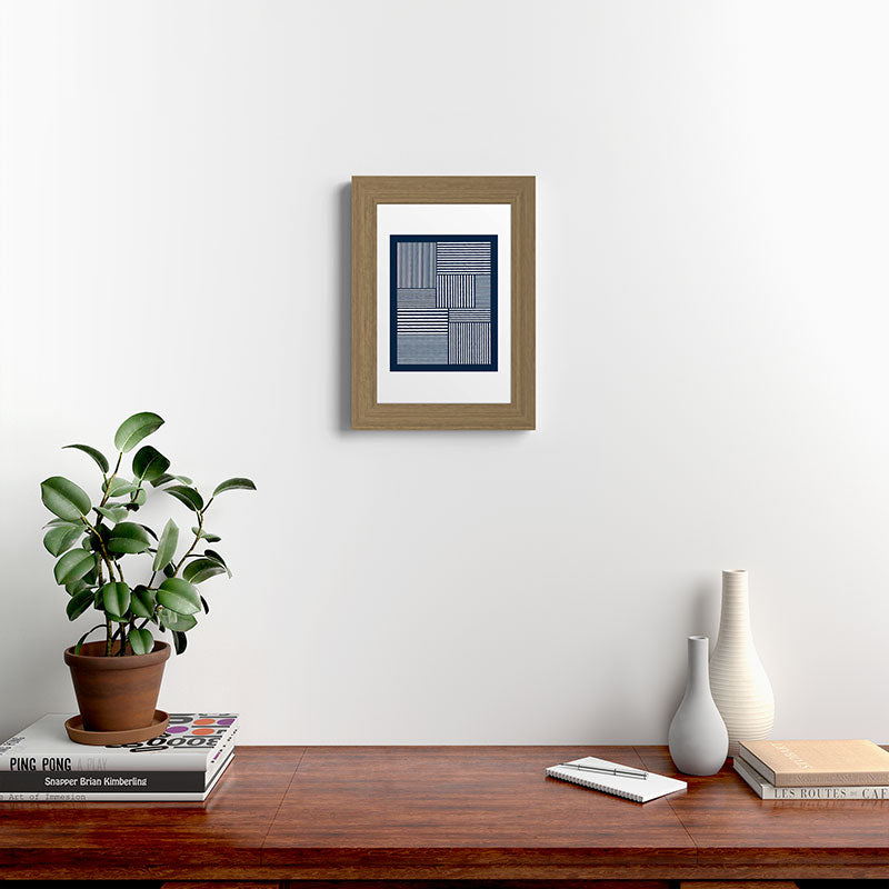 White Lines Navy Minimalist Stylish Design Framed Art Print