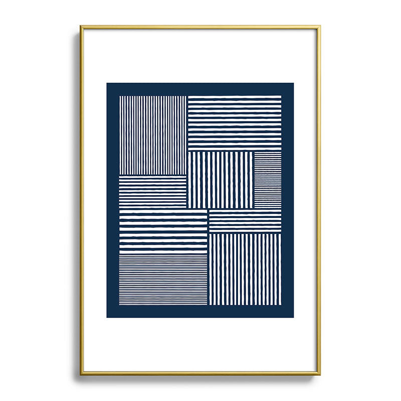 White Lines Navy Minimalist Stylish Design Framed Art Print