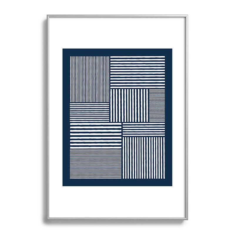 White Lines Navy Minimalist Stylish Design Framed Art Print