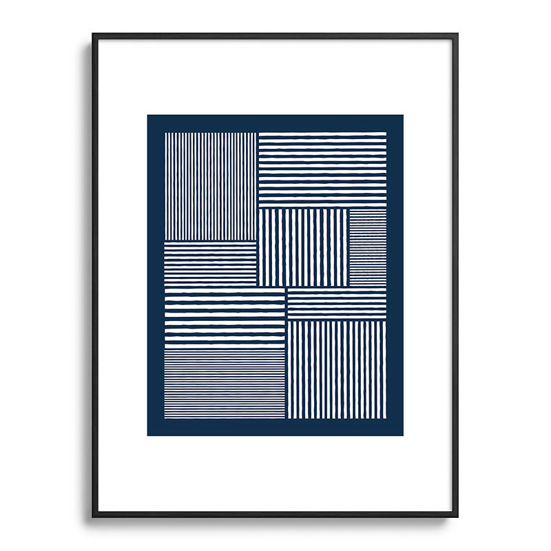 White Lines Navy Minimalist Stylish Design Framed Art Print