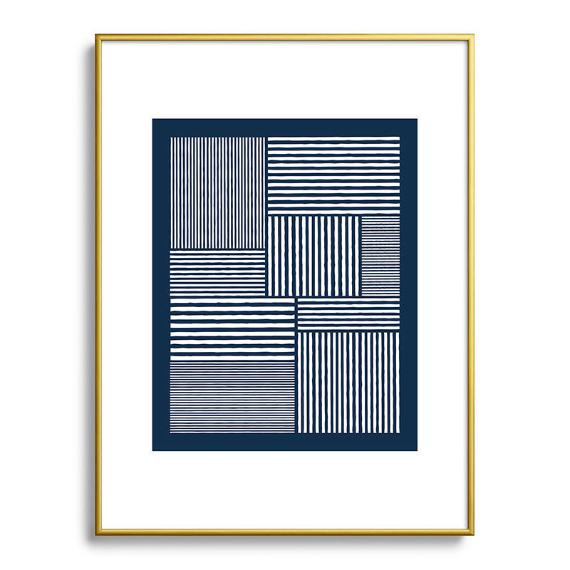 White Lines Navy Minimalist Stylish Design Framed Art Print