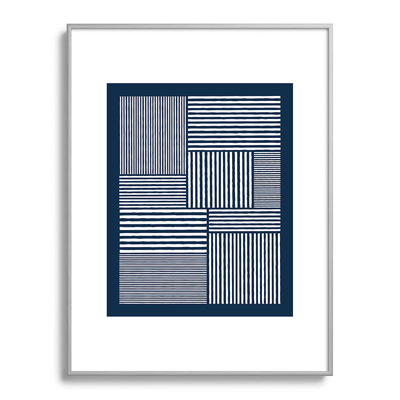 White Lines Navy Minimalist Stylish Design Framed Art Print