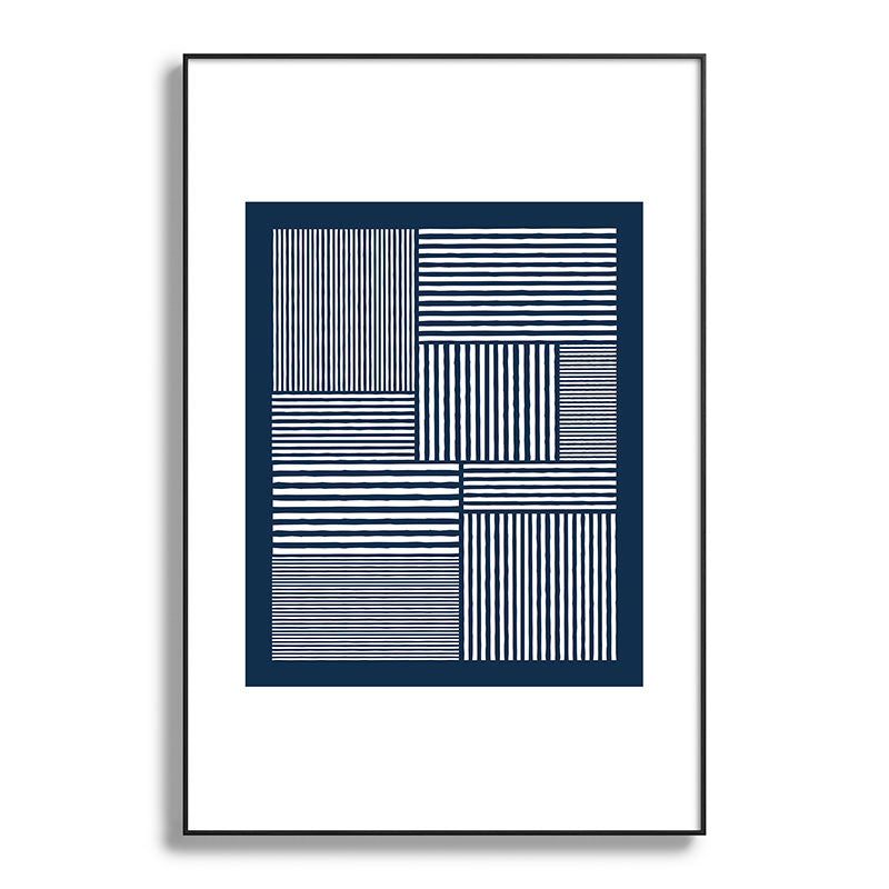 White Lines Navy Minimalist Stylish Design Framed Art Print