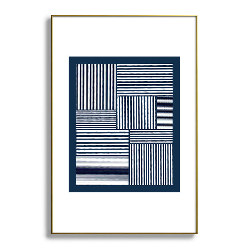 White Lines Navy Minimalist Stylish Design Framed Art Print
