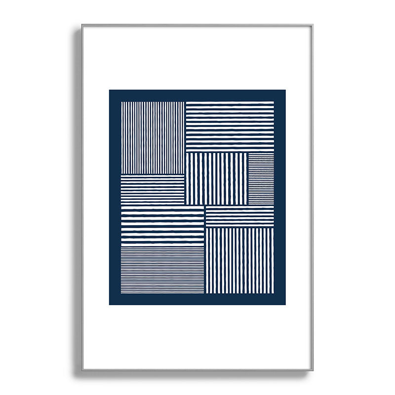 White Lines Navy Minimalist Stylish Design Framed Art Print