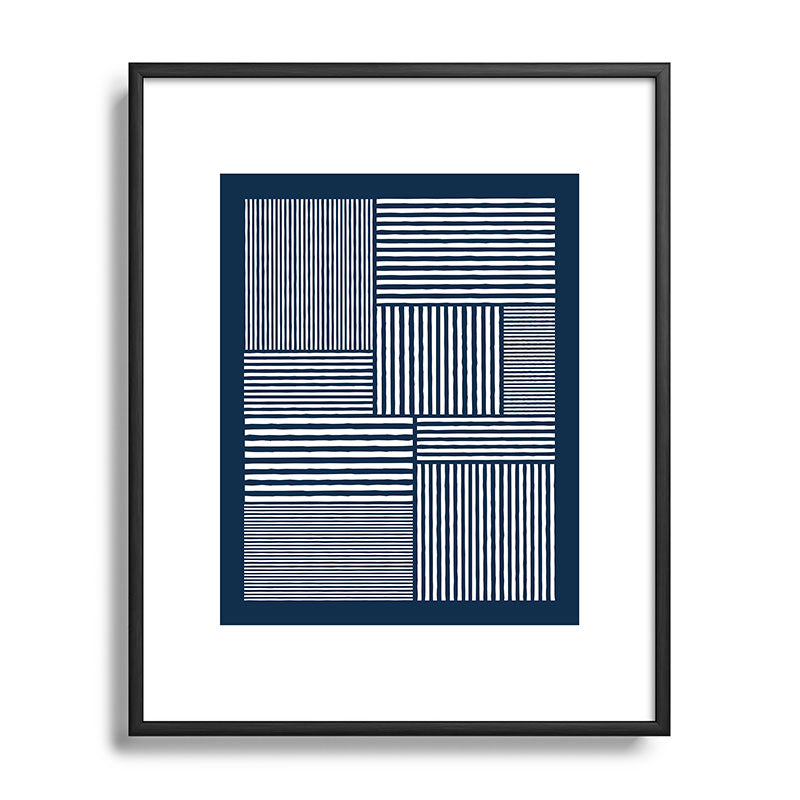 White Lines Navy Minimalist Stylish Design Framed Art Print