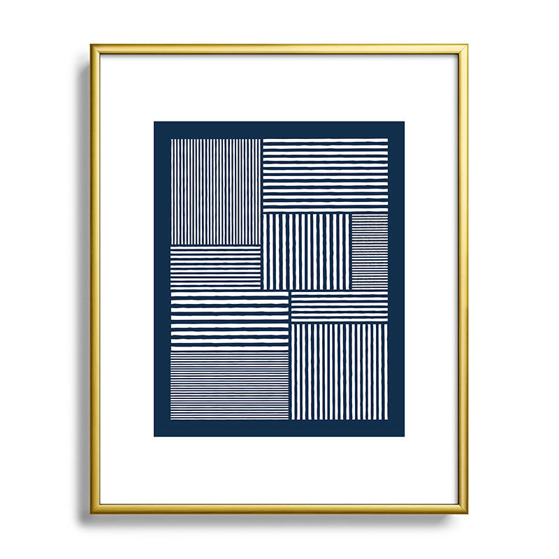 White Lines Navy Minimalist Stylish Design Framed Art Print