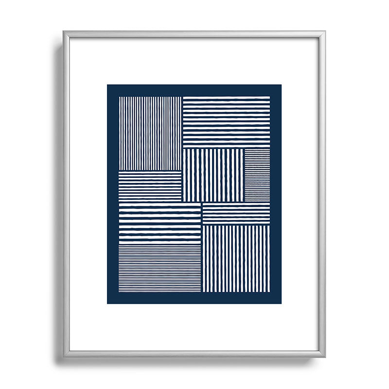 White Lines Navy Minimalist Stylish Design Framed Art Print