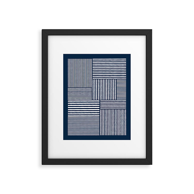White Lines Navy Minimalist Stylish Design Framed Art Print