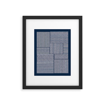 White Lines Navy Minimalist Stylish Design Framed Art Print
