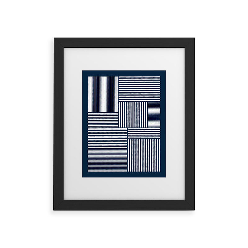 White Lines Navy Minimalist Stylish Design Framed Art Print