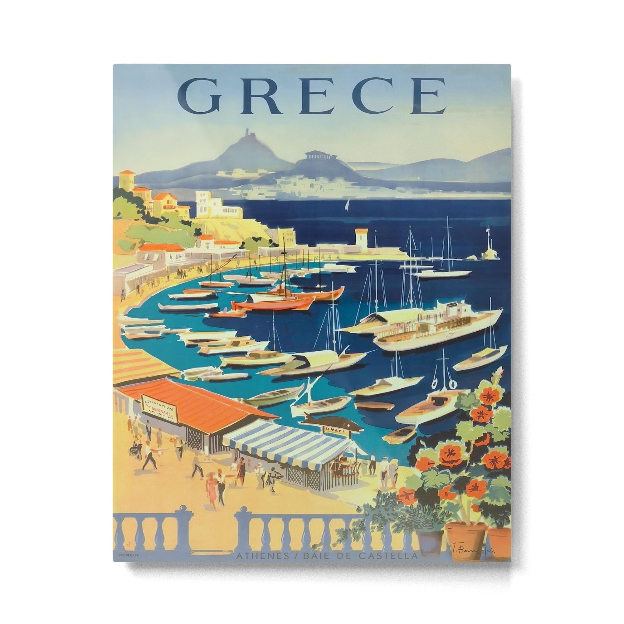 Greece Mid Century Travel Poster Metal Print | TeksDecor