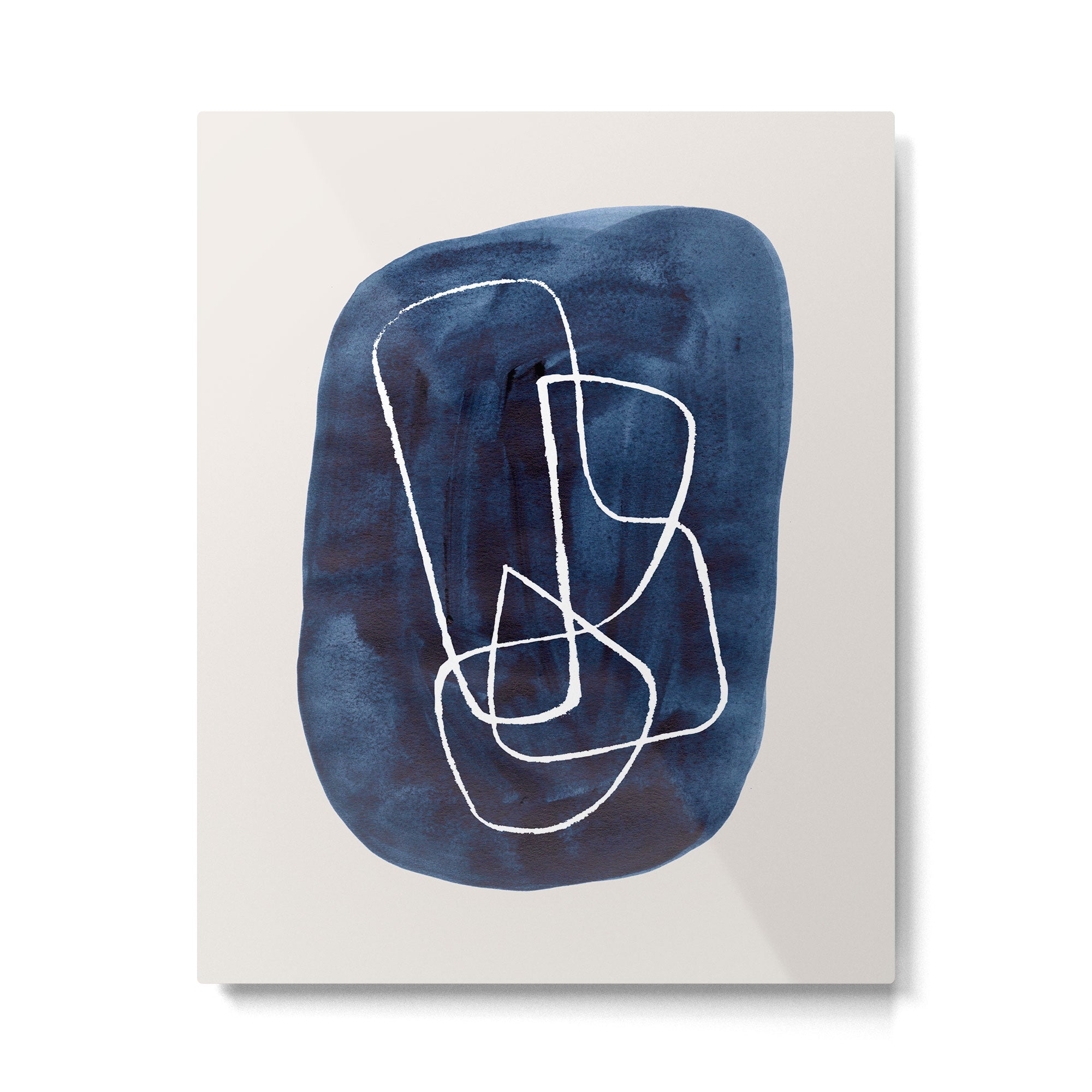 EnShape by Ejaaz Haniff 'Navy Maze' Minimalist Mid Century Modern Line Drawing Geometric Organic Color Shapes Metal Print | TeksDecor