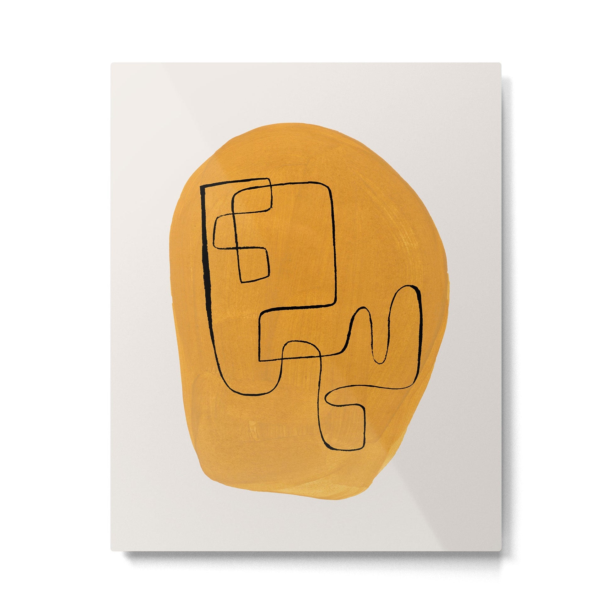 Enshape by Ejaaz Haniff 'Yellow Maze' Mid Century Modern Minimalist Maze Pattern Line Drawing Funky Cool Vintage Style Metal Print | TeksDecor