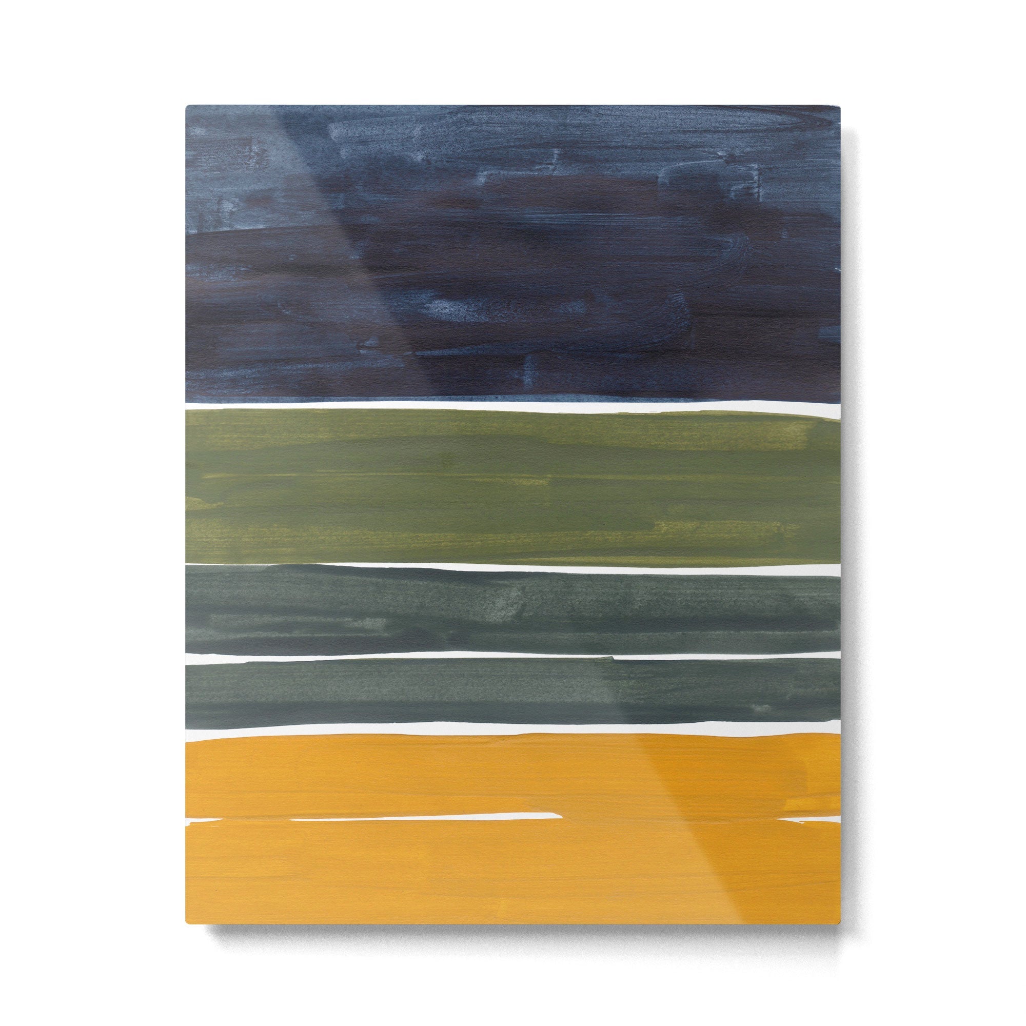 Late November Rothko Inspired Colorful Stripes Navy Blue Olive Green Yellow Metal Print | TeksDecor