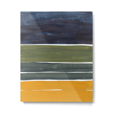 Late November Rothko Inspired Colorful Stripes Navy Blue Olive Green Yellow Metal Print | TeksDecor