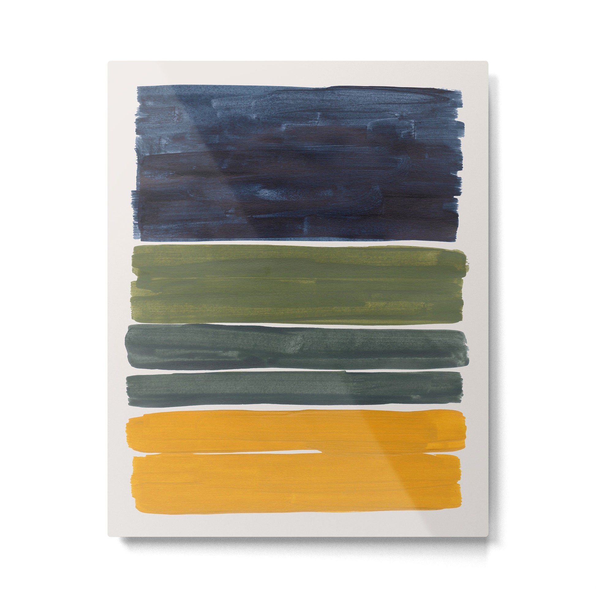 Minimalist Mid Century Color Block Color Field Rothko Navy Blue Olive Green Yellow Pattern by Ejaaz Haniff Metal Print | TeksDecor
