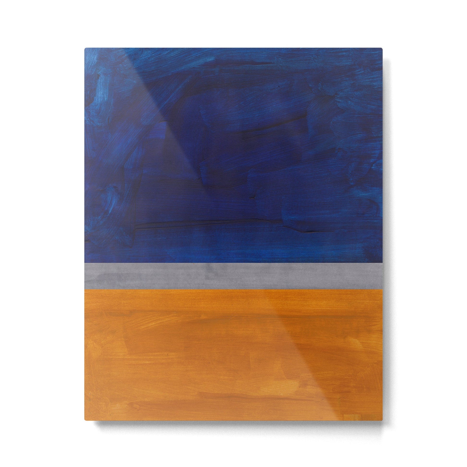 Minimalist Mid Century Rothko Color Field Navy Blue Yellow Ochre Grey Accent Square Colorblock Metal Print | TeksDecor
