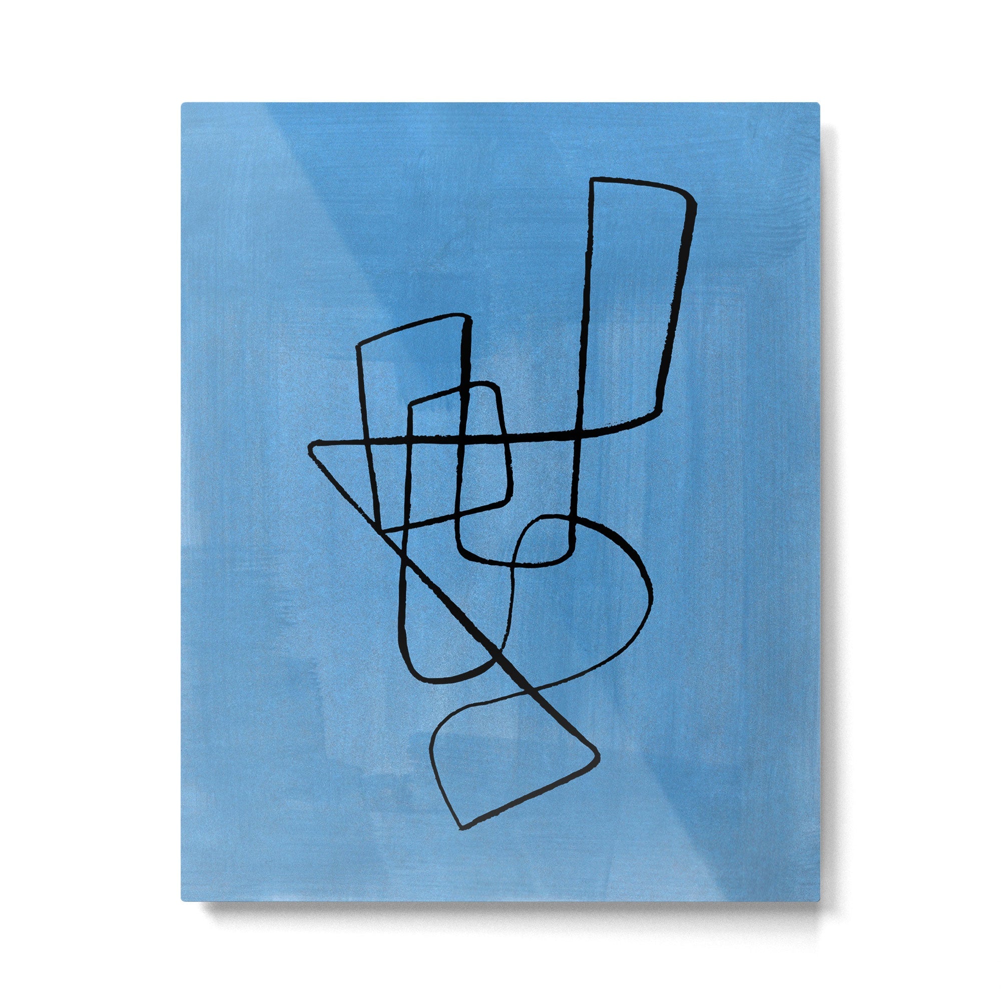 Minimalist Minimal Line Drawing Line Art Maze Pastel Blue Painting Mid Century Modern Cool Retro Funky Trendy Metal Print | TeksDecor