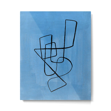 Minimalist Minimal Line Drawing Line Art Maze Pastel Blue Painting Mid Century Modern Cool Retro Funky Trendy Metal Print | TeksDecor