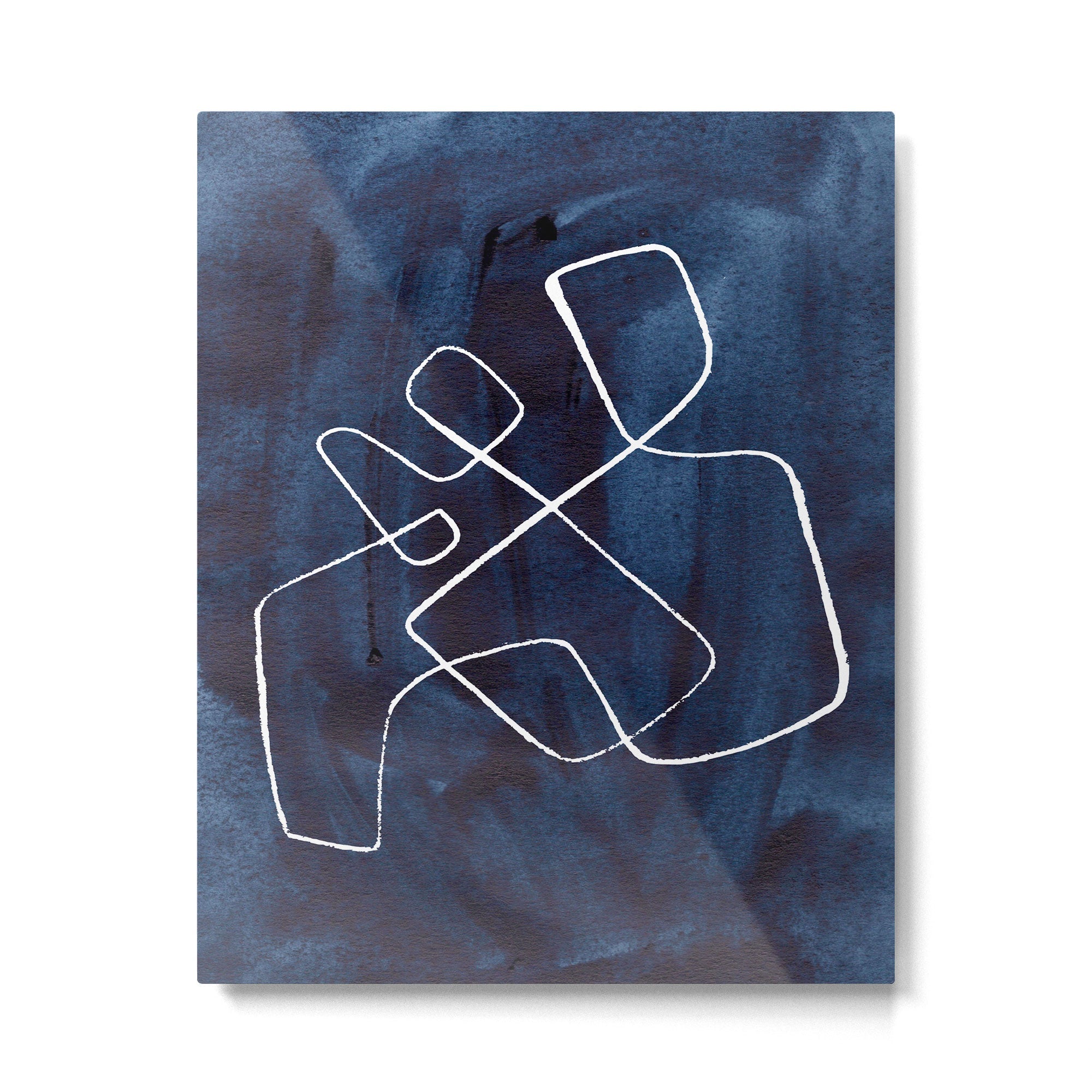 Minimalist Minimal Line Drawing Maze Dark Navy Blue Painting Mid Century Modern Cool Funky Trendy Metal Print | TeksDecor
