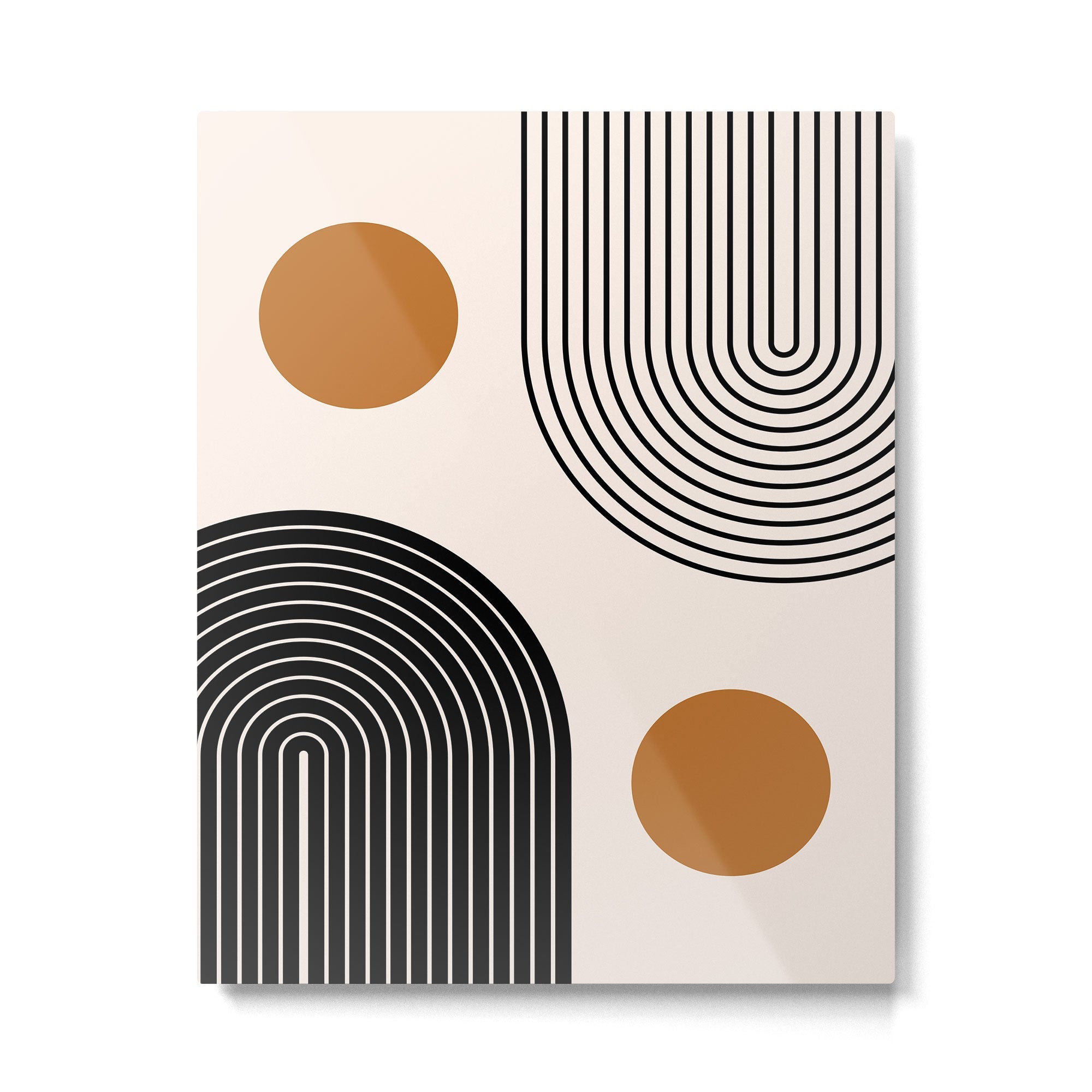 Nesting Rainbow Lines Geometric Pattern Race Track Lines Orange Circles Mid Century Modern Cool Magical Mystical Abstract Art Bohemian Boho Style Trendy Metal Print | TeksDecor
