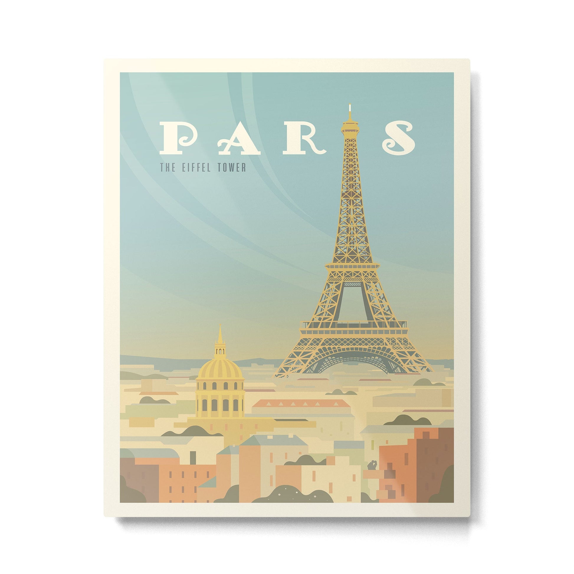 Paris France Eiffel Tower Vintage Travel Poster Commercial Air Travel Metal Print | TeksDecor