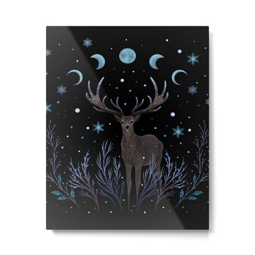 Deer in Winter Night Forest Metal Print | TeksDecor