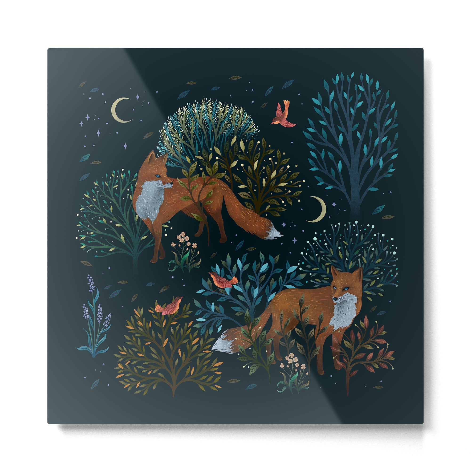 Forest Foxes Metal Print | TeksDecor