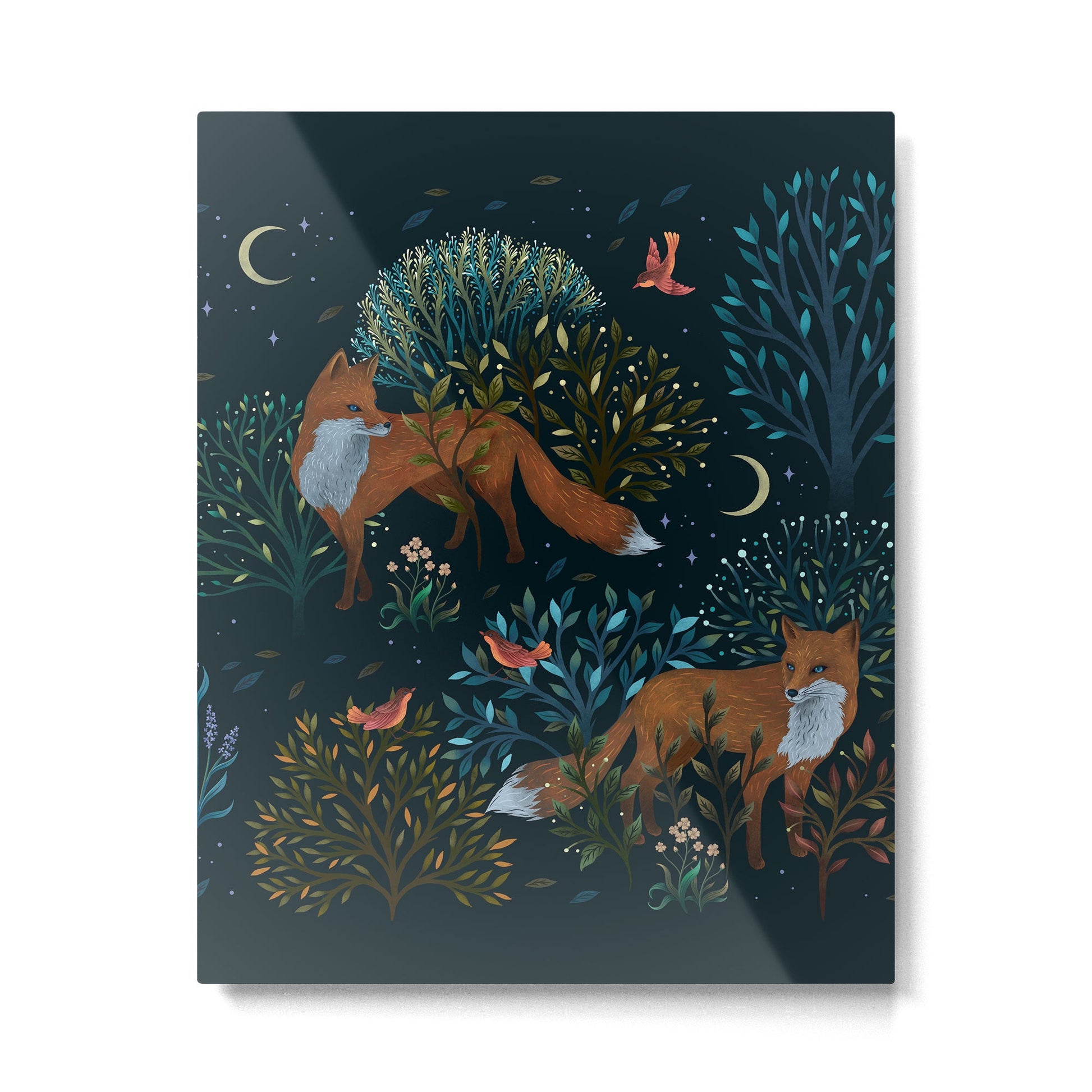 Forest Foxes Metal Print | TeksDecor