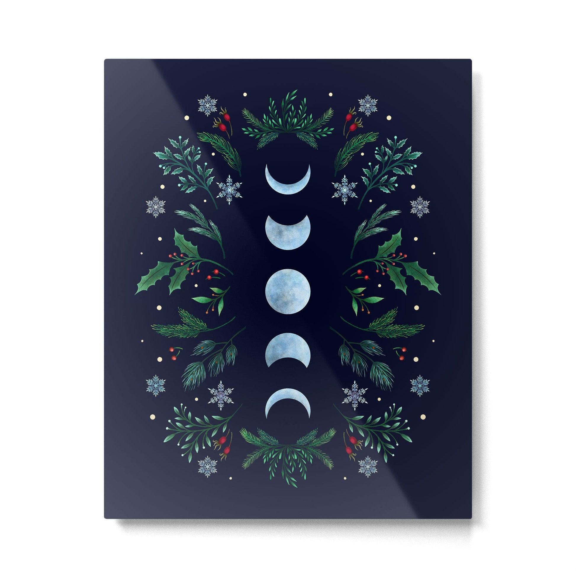 Moonlight Garden - Festive Green Metal Print | TeksDecor