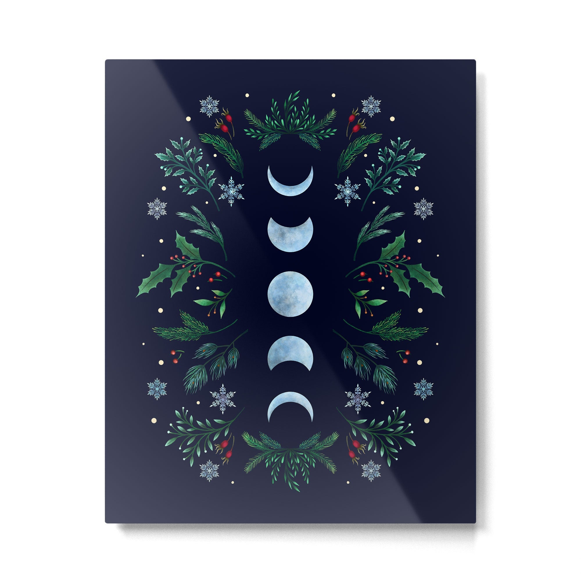 Moonlight Garden - Festive Green Metal Print | TeksDecor