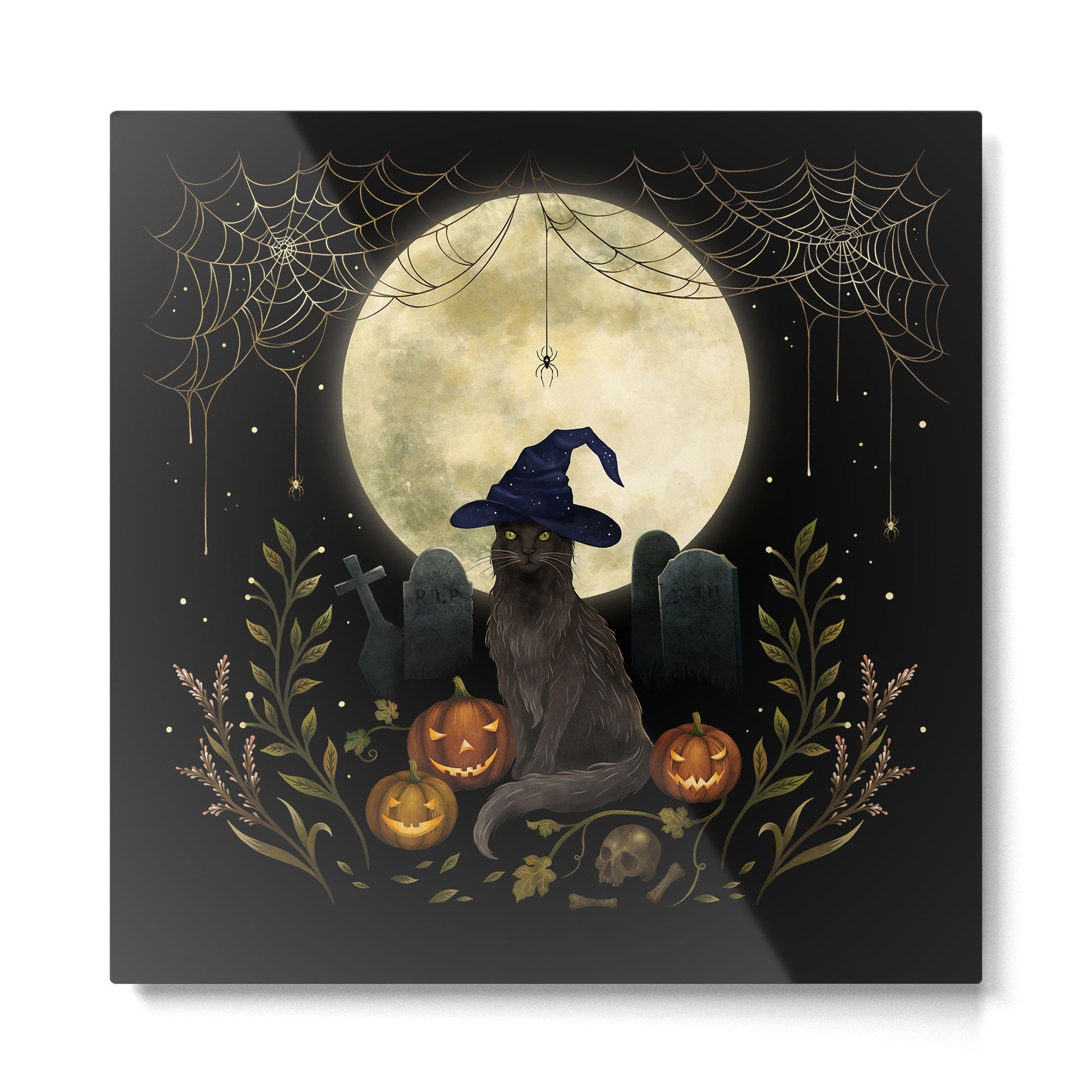 The Black Cat on Halloween Night Metal Print | TeksDecor