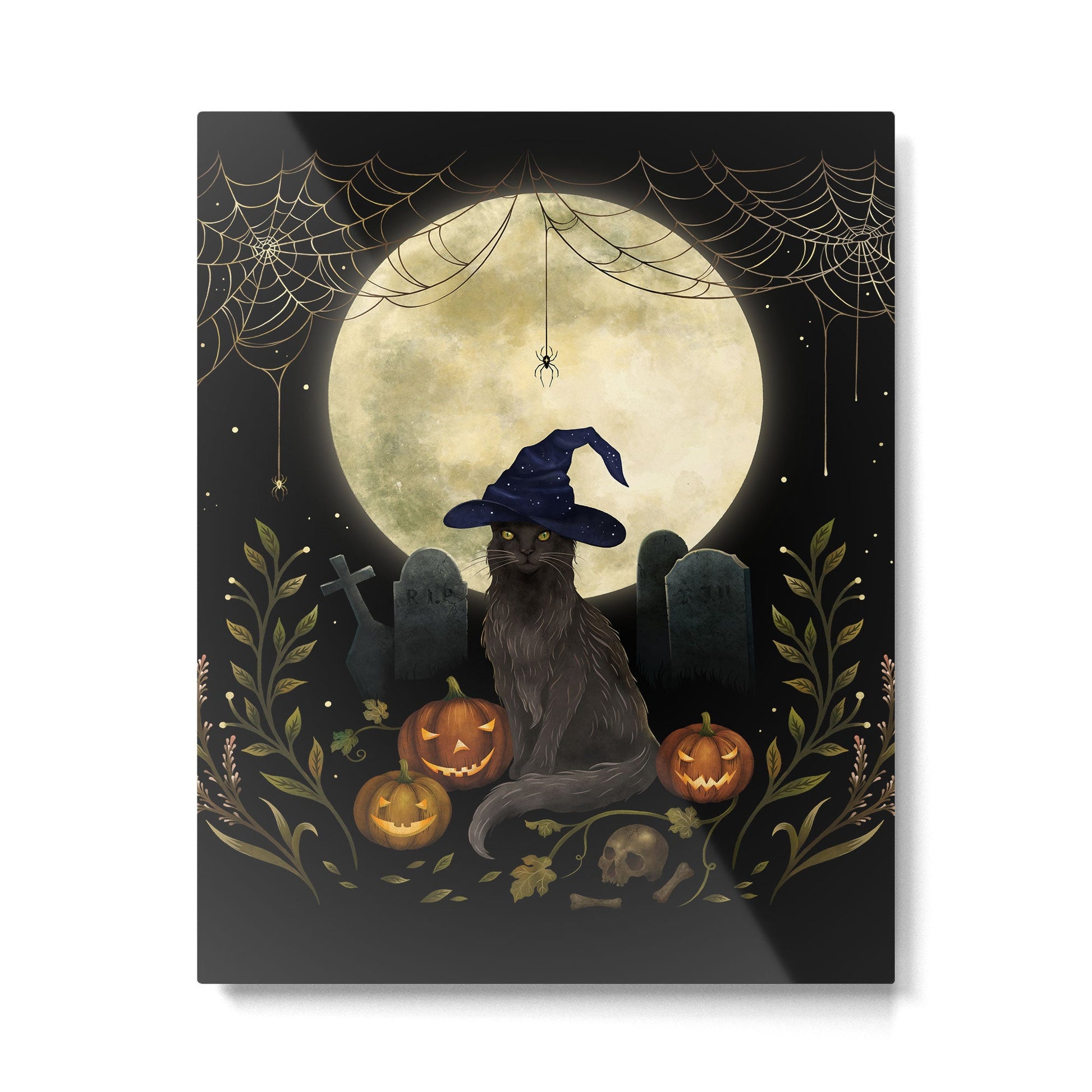 The Black Cat on Halloween Night Metal Print | TeksDecor