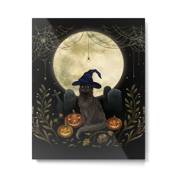 The Black Cat on Halloween Night Metal Print | TeksDecor