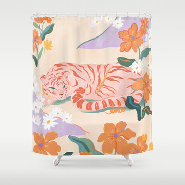 Pink Tiger in Wild Garden Shower Curtain