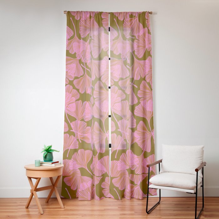 Pink Ginkgo Leaf Pattern Window Curtain
