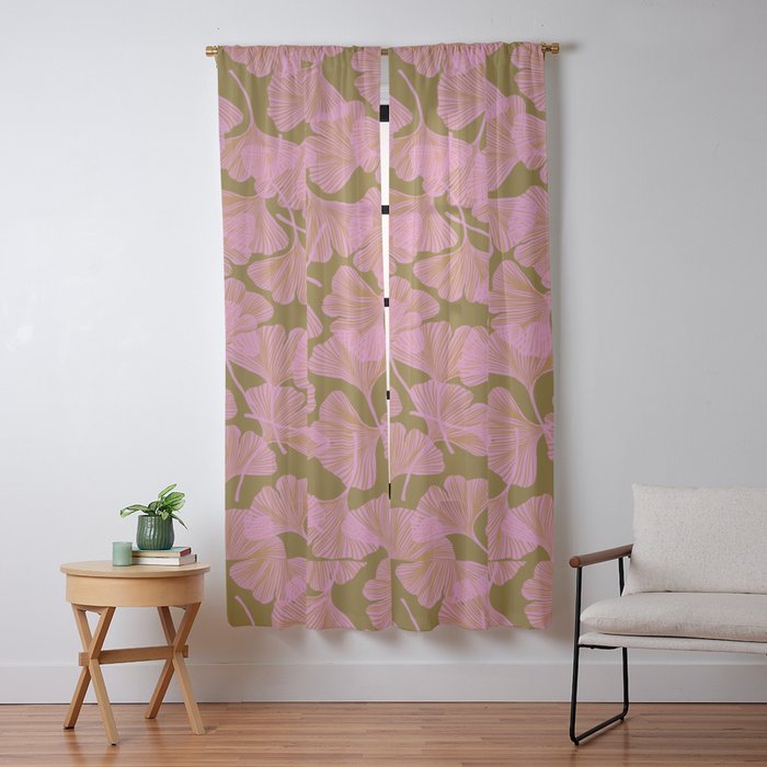 Pink Ginkgo Leaf Pattern Window Curtain