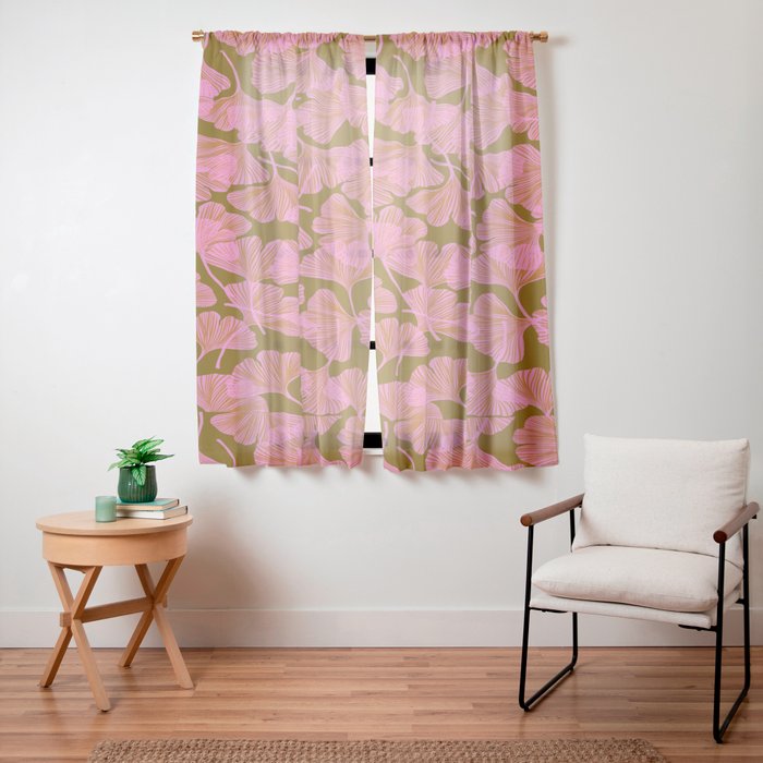 Pink Ginkgo Leaf Pattern Window Curtain