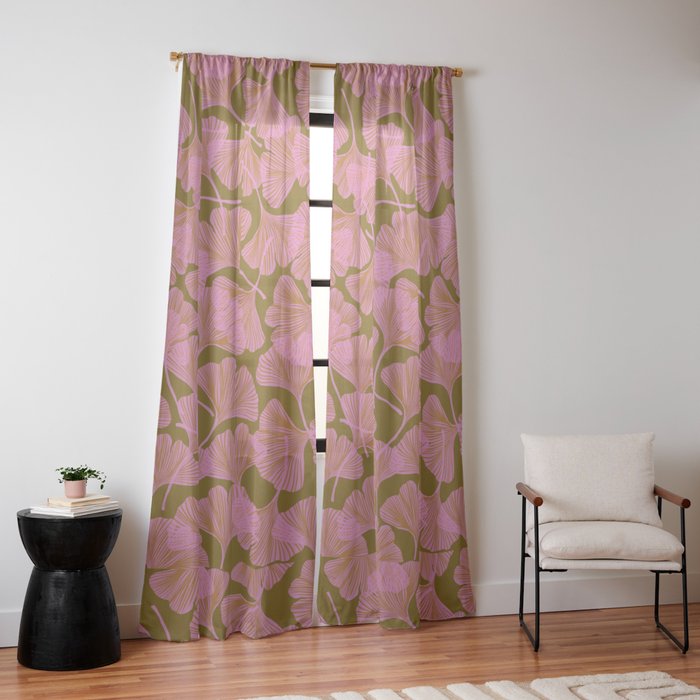 Pink Ginkgo Leaf Pattern Window Curtain