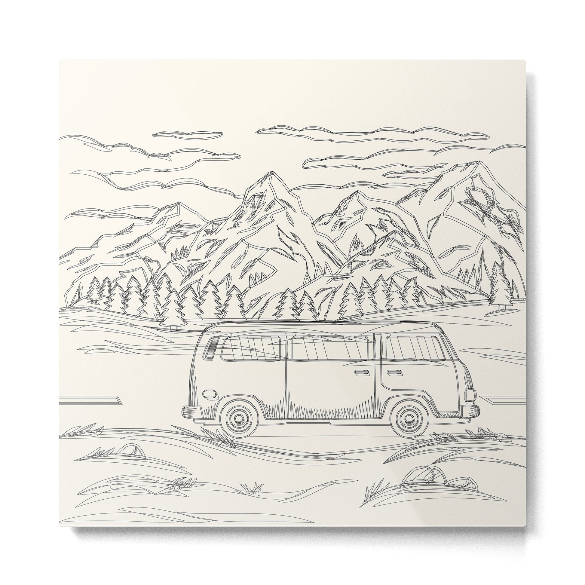 Mountain Road Linescape Metal Print | TeksDecor
